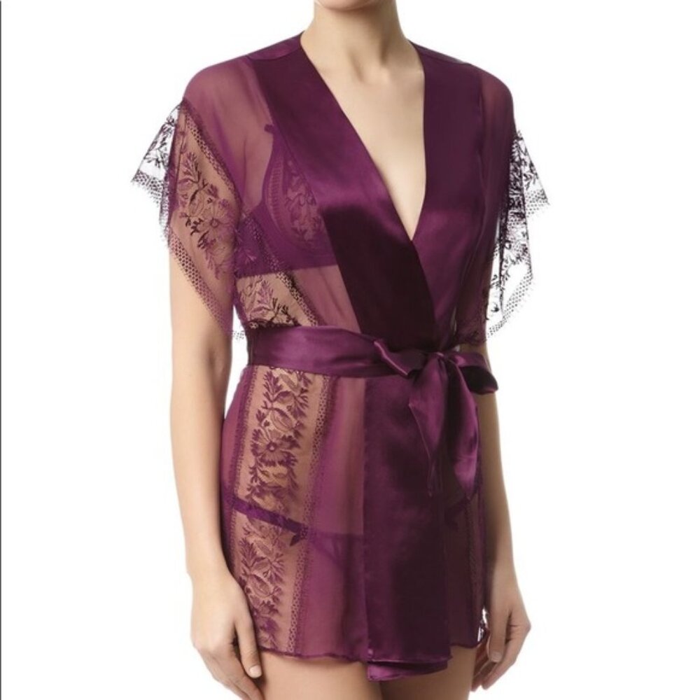 NWOT Agent Provocateur Silk and Lace "Tanya" Robe in Plum Sz S/M